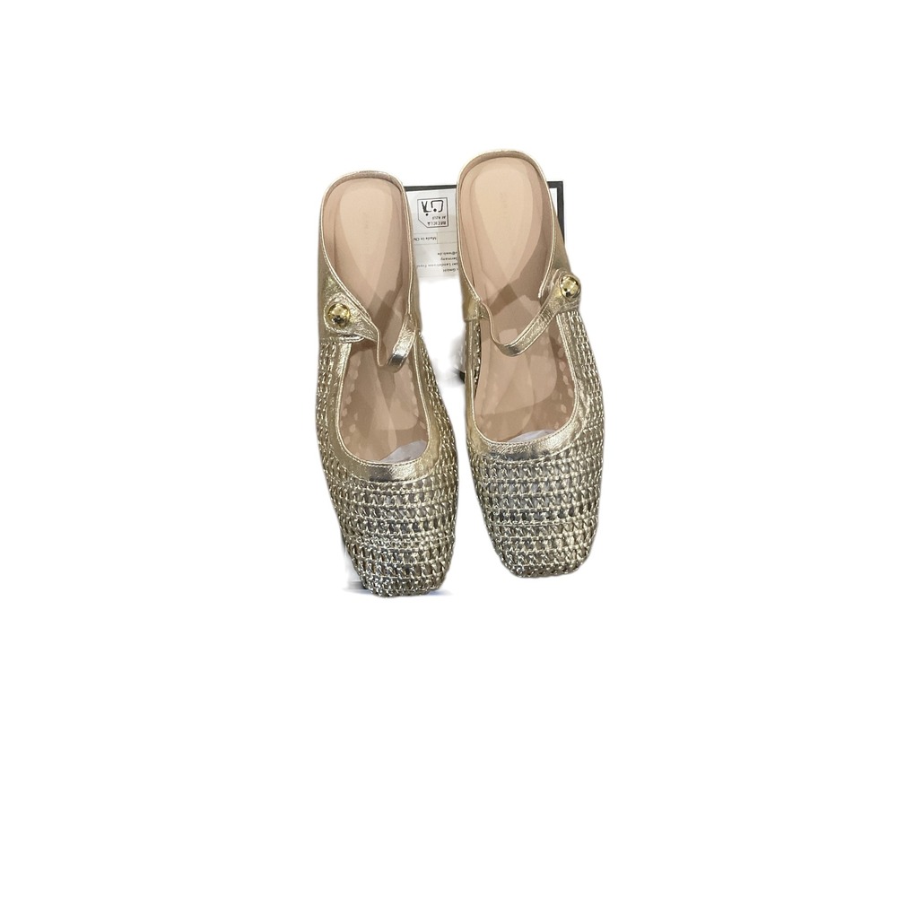 Xin Jing Shoes Gold Woven Mary Jane Mules Square Toe Flat Metallic EU 42